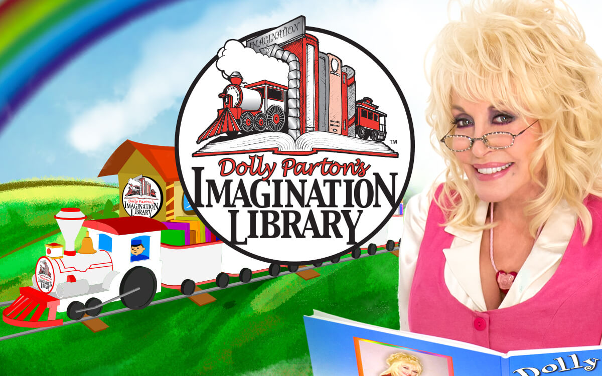 Dolly Parton's Imagination Library Featuring Dolly with the Imagination Train in the background